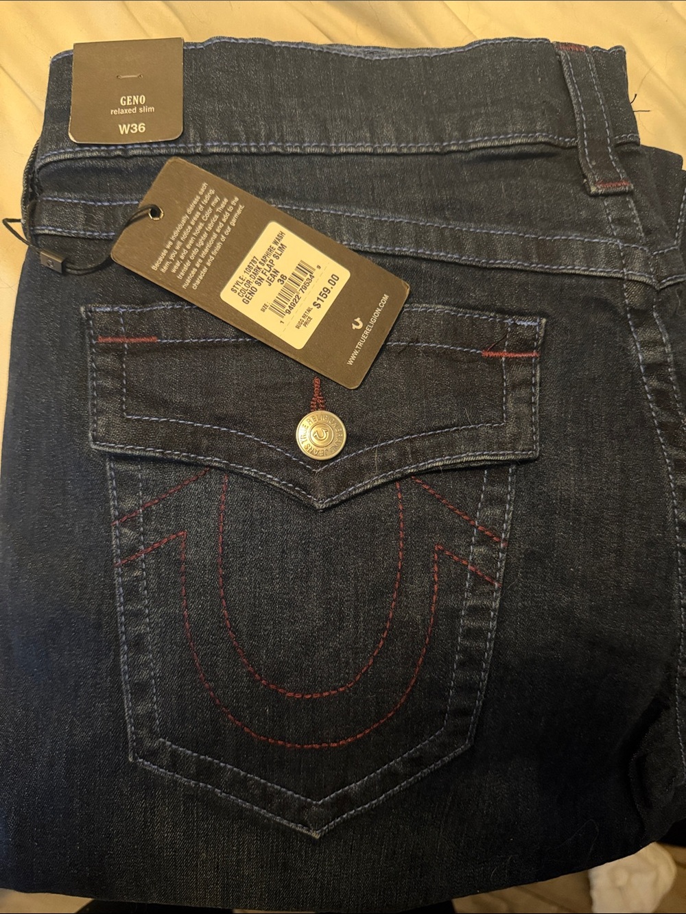 True Religion Men's Slim Jeans - Dark Indigo with Red Stitching